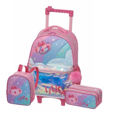 Imagem de Kit Mochila Rodas Lilica Super Star Lancheira Estojo Triplo