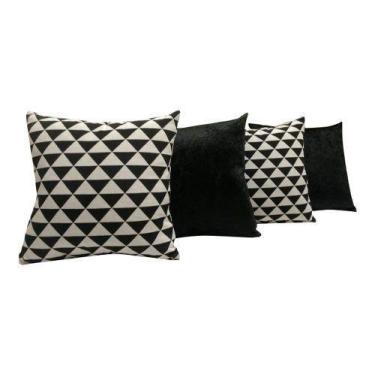 Imagem de Kit 4 Almofadas Decorativas Jacquard Triângulos Sued Preto - INGRID BO
