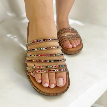 Imagem de Papete Feminina  Manta Strass Colorida Rasteirinha Sandalia - Valente 