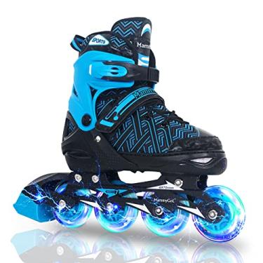Imagem de Patins em linha para meninos, lâminas de rolo ajustáveis ao ar livre para crianças jovens com iniciantes iluminação completa segura durável azul tamanho 10C 11C 12C 13C
