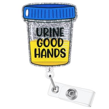 Imagem de Carretel de crachá engraçado de urologia, carretel retrátil de crachá de enfermeira médica, suporte de crachá de urina boas mãos, clipe de suporte de crachá de estudante de enfermagem, RN LPN CNA MA,