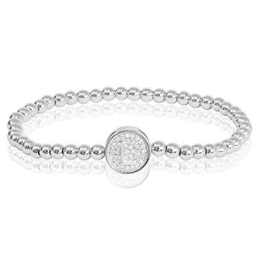 Imagem de by you Pulseiras femininas com inicial de 26 letras, berloque redondo, aço inoxidável, ouro, prata, contas, Small, Strass, Strass