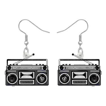 Imagem de YINYA Brincos de rádio vintage retrô de acrílico com pingentes, presentes divertidos para mulheres, berloques de festa dos anos 80 e 90, Medium, Acrílico, Sem pedra preciosa