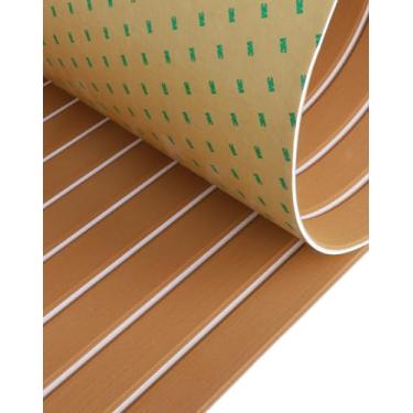 Imagem de Revestimento de barco de espuma vinílica acetinada com adesivo 3M folha de deck de barco 240 cm x 27 cm para barcos piso marinho de teca sintética para barcos, iate, lancha, caiaque, refrigerador,