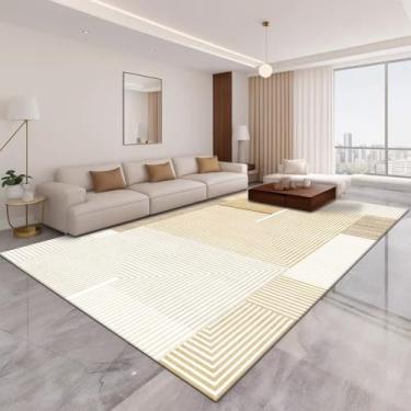 Imagem de Tapete de veludo cristal estilo creme simples para sala de estar, sofá, mesa de centro, quarto, carpete fácil de cuidar, decoração para casa, lavável, 1.120 x 200 cm, 47 x 79 polegadas