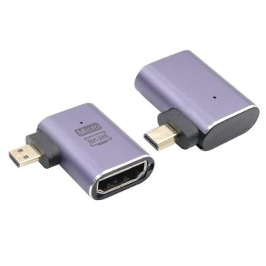Imagem de RIIEYOCA Adaptador micro HDMI para HDMI UHD de 90 graus de ângulo esquerdo 8K, extensor de alta velocidade 2.1 padrão de 48 Gbps macho para fêmea, suporte 8K a 60Hz, 4K @120Hz para laptop, câmeras