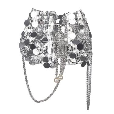 Imagem de Octwine Shinny Evening Bolsa de Lantejoulas Bolsa Balde Bolsa de Ombro Bolsa de Ombro Bolsa Transversal para Festa Baile de Formatura para Mulheres, Prata