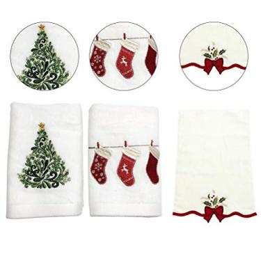 Imagem de Toalhas de Mão de Natal, Algodão Branco, Banheiro, Cozinha, Bordado, Conjunto de 3, Presente Ideal para Pele Sensível (Branco)