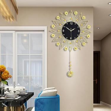 Imagem de Relógios de parede para decoração de sala de estar, relógio de parede decorativo grande de 60 cm, relógios de parede com pêndulo operados por bateria para cozinha/escritório/banheiro/quarto,