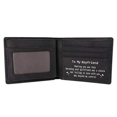 Imagem de Kenon Carteira de couro personalizada para homens, com bloqueio de RFID, dobrável, elegante, para marido, filho, pai, aniversário, dia dos namorados, dia dos pais, presentes de Natal, Preto - para