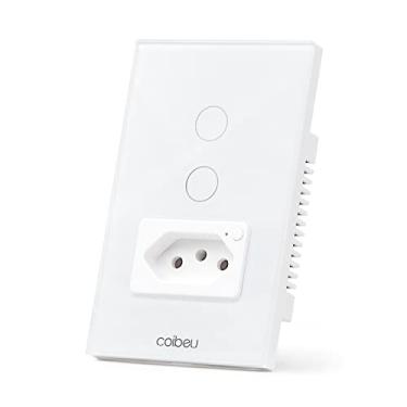 Imagem de Interruptor Inteligente WiFi com Tomada, Interruptor Smart Sem Fio Doméstico Multifuncional, Controle Remoto de Eletrodomésticos Por Celulares, Branco, 2 Botao, com neutro, 16A