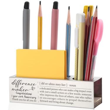 Imagem de EFFJNSG Suporte de caneta e lápis de aniversário de trabalho de 1 ano para líder chefe, mentor, professor, colega de trabalho, para fazer diferenças, presente de agradecimento para trabalhador de