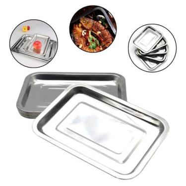 Imagem de Bandeja Inox Rasa Retangular 32 X 22 Multiuso Servir Decorar - Kehome