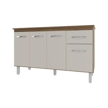 Imagem de Balcão Cozinha Armário Gabinete Camila Off White Com Tampo Tampão 140 Cm Mobília Decor