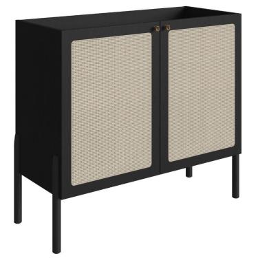 Imagem de Balcão Bar Buffet 2 Portas Oslo Artesano 93 Cm (largura) Mdp Nero Palha Sintética Bege...