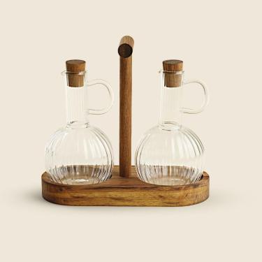 Imagem de Kit Galheteiro Borossilicato e Acácia 300ml A\CASA