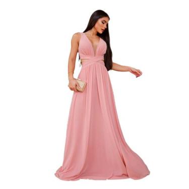 Imagem de Vestido Lonfo Festa Micro Tule Liso Decote em X Madrinha Formatura  - 