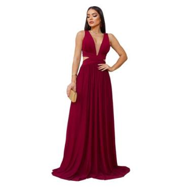 Imagem de Vestido Lonfo Festa Micro Tule Liso Decote em X Madrinha Formatura  - 