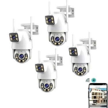 Imagem de Kit 4 Câmeras de Segurança Wi-Fi Lente Dupla 360° 6MP IP66 à Prova d'Água com Visão Noturna e Detecção de Movimento - Compatível ICSEE/Yoosee