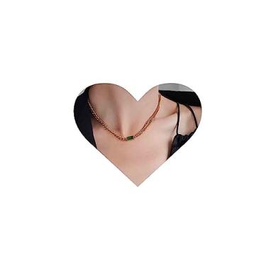 Imagem de Allereyae Colar vintage com pingente de esmeralda em camadas, quadrado, verde, esmeralda, verde, gargantilha de ouro, joia feminina, Metal, Sem Pedra Preciosa