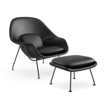 Imagem de Poltrona Womb Chair Com Puff Base Preta Sintético Preto Cor Preto