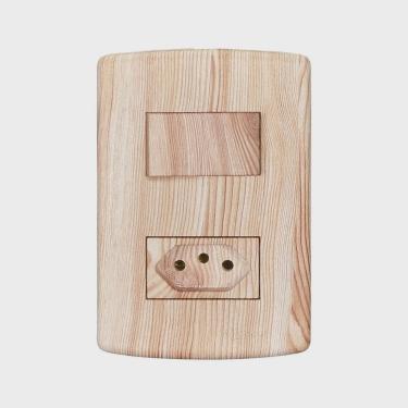 Imagem de Interruptor de 1 Tecla Simples e Tomada 2p + t 20A, Modular, com Placa 4x2 e Suporte Angelim