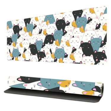 Imagem de Lindo tapete de mesa, tapete de rato estético para gatos, tapete de mesa Kawaii, base antiderrapante para jogos e escritório, decoração de mesa estética 80 x 40 cm