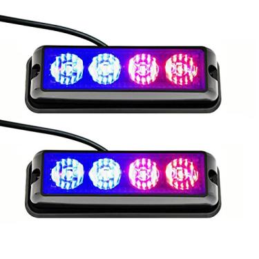 Imagem de STBLTBAR Barra de luzes estroboscópicas de emergência com 4 luzes LED super brilhantes com 17 pisca-pisca diferente para veículos caminhões 2 peças (azul e vermelho)