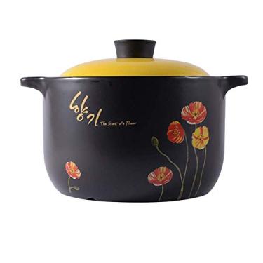 Imagem de A caçarola binaural é resistente a altas temperaturas, caçarola de cerâmica, panela de sopa multifuncional, caçarola oval, panelas de cerâmica para cozinhar (preto 4,23 litros)
