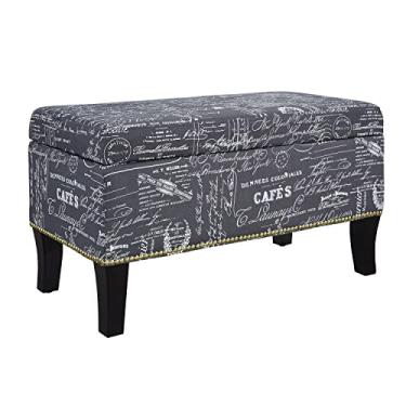 Imagem de Linon Stephanie Script Linen otomana, 81 cm L x 40 cm P x 45 cm A, cinza/preto