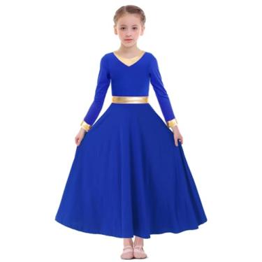 Imagem de Z&X Fantasia de dança de louvor de manga comprida para meninas, saia rodada larga para adoração litúrgica, roupão de igreja, roupa de dança lírica, 07 Azul royal, 11-12 Anos