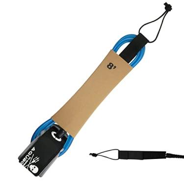 Imagem de AQUBONA Coleira para prancha de surf, 6/7/8/9/10/11/3,7 m, corda de perna SUP, correia ajustável de 7 mm, coleira de surfe reta com bolso para chave (azul, 2,4 m)