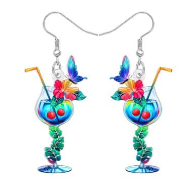 Imagem de DALANE Brincos de vidro de taça de coquetel de flores tropicais coloridas de acrílico, brincos de borboleta, joias de insetos, presentes de borboleta para mulheres, pingentes de festa de férias na