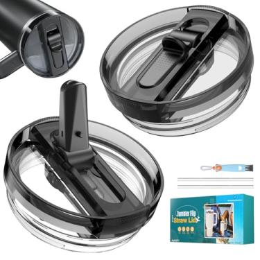 Imagem de Tampa de substituição de 1,134 g para Stanley, pacote com 2 copos destacável à prova de vazamento, tampa de canudo compatível com Stanley 1,134 g Quencher Tumbler, livre de BPA sem derramamento