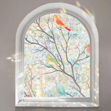 Imagem de Yeysynana Película de privacidade de janela, película decorativa de vidro manchado reutilizável não adesiva, arco-íris, pássaros, fixadores de janela estática para casa, sala de estar, vidro, janela