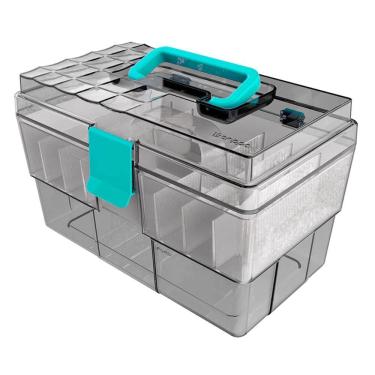 Imagem de Maleta Organizadora Crippa Multiuso Maquiagem Medicamentos Itens Odontológicos Fumê e Azul Turquesa