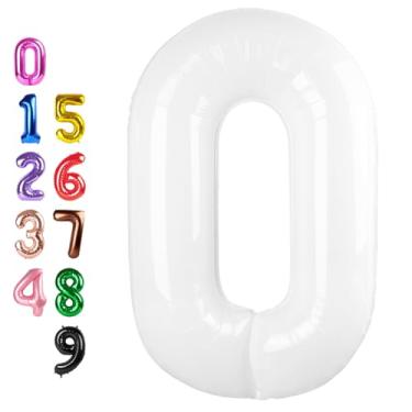 Imagem de Balloon Numbers 40 Inch Big 0 White Balloon Numbers for Birthday Decoration, 0 Baloon for 10 20 30 40 100 2025 Graduation Decor Wedding Anniversaries Party