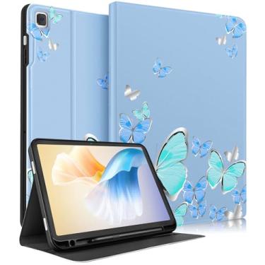 Imagem de Wazzasoft Capa para Samsung Galaxy Tab A7 de 10,4 polegadas para mulheres e meninas, capa fólio com suporte para lápis, design bonito de moda, feminino, kawaii, borboleta azul, capas para tablet para