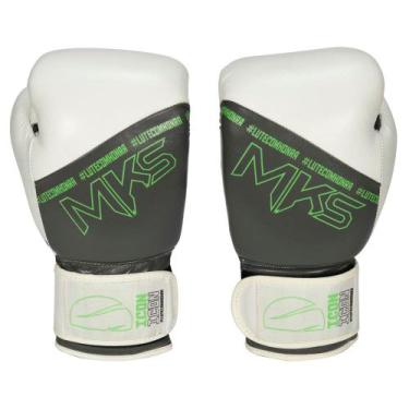 Imagem de Luva de Boxe Profissional Couro MKS Icon, Branco, Cinza, 10 Oz