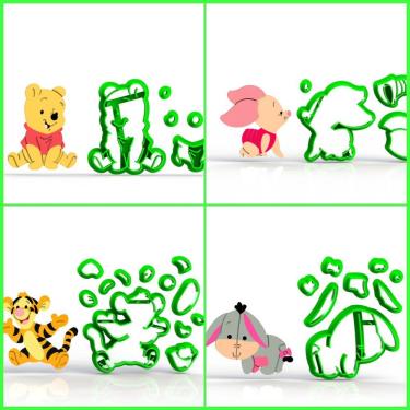 Imagem de Cortador Kit Ursinho Pooh Corpo - 4 Modelos Modulares 5 Cm