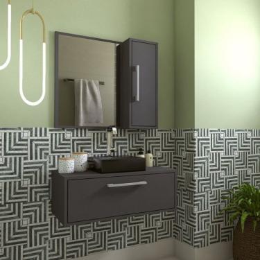 Imagem de Gabiente De Banheiro Suspenso 80cm Alice Com Espelheira 01 Porta Sem Cuba Grafite