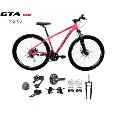 Imagem de Bicicleta Aro 29 Alfameq Afx Kit 2x9 Gta Sunrun Freio Disco K7 11/36 Pedivela 24/38d Garfo Com Trava - Rosa Tam.17