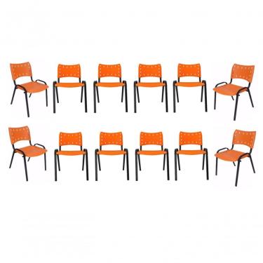 Imagem de Kit 12 Cadeiras Iso Escritório Comércio Laranja Base Preta