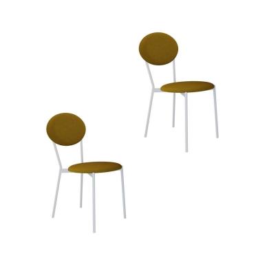 Imagem de Cadeira Fixa Estofada Vintage Elipse Com 2 Unidades Mostarda-branco Fosco