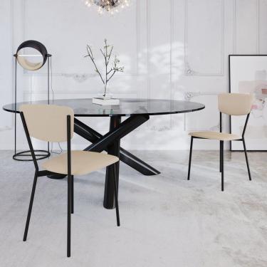 Imagem de Cadeira Fixa Estofada Vintage Retrô Com 2 Unidades Areia -preto