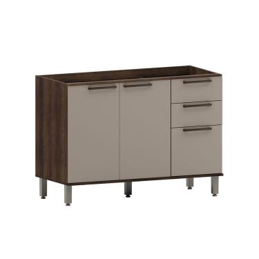 Imagem de Balcão De Cozinha 120cm 2 Portas E 3 Gavetas Sem Tampo Luna Nogueira Dourado-cinammon