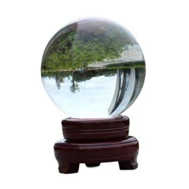 Imagem de menolana Bola de vidro transparente, bola decorativa para fotografia, adereços com suporte de madeira, boa sorte para centro de mesa de escritório, decoração, 120mm