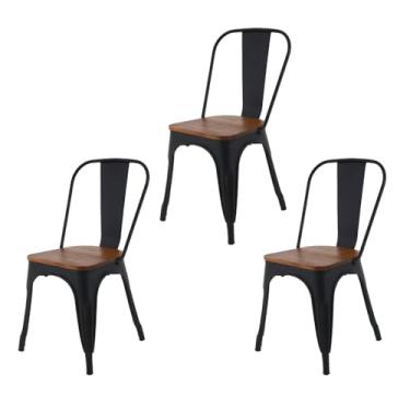 Imagem de Kit 3 Cadeiras Tolix Iron Industrial Preta Assento De Madeira
