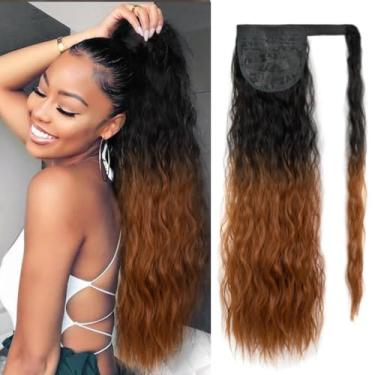 Imagem de rosmile Extensão De Rabo Cavalo Com Ondas Milho, Enrolado Em Torno 66 Cm, Longo, Cacheado, Ondulado, Sintético, Preto A Castanho, Aplique Para Mulheres E Meninas (66 1Bt30 Castanho)