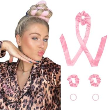 Imagem de DIKOORI Modeladores De Cabelo Sem Calor, Faixa Veludo Para Ondulação, Dormir, Conjunto Com Scrunchies - Rolos Cachos, Escova Noturna, Look Longo Dormir Rosa